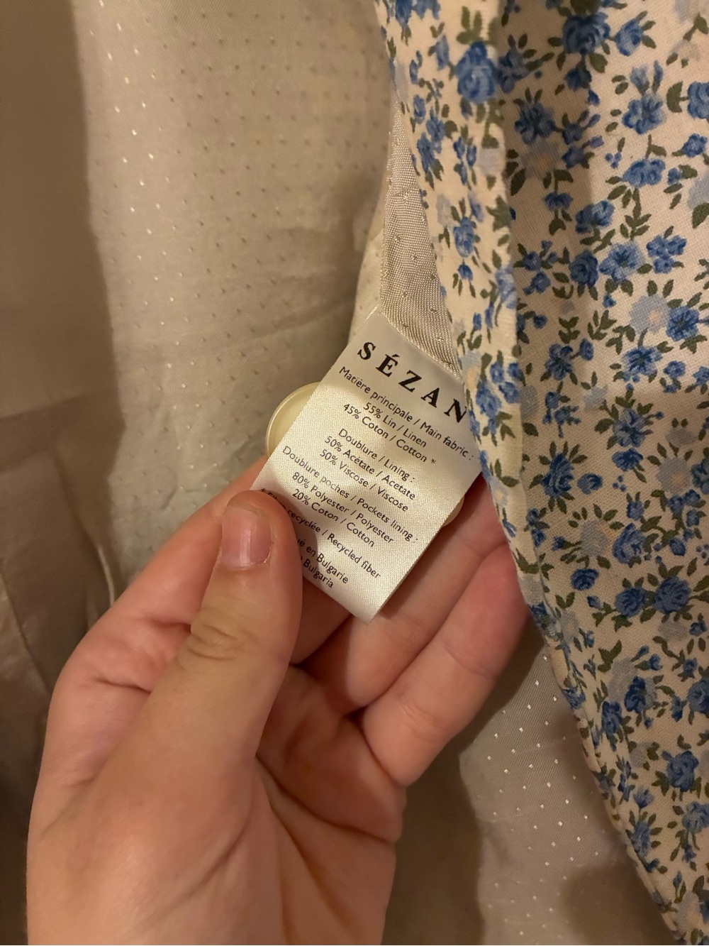 Sezane Blue Floral Double-Breasted Blazer Jacket - Picture 4 of 5